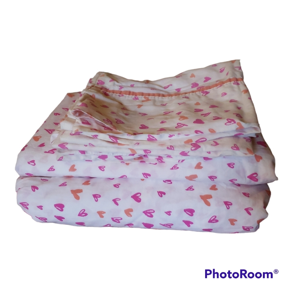 (79)Whim By Martha Stewart Heart 250 Thread Count Twin XL Sheet Set: EUC